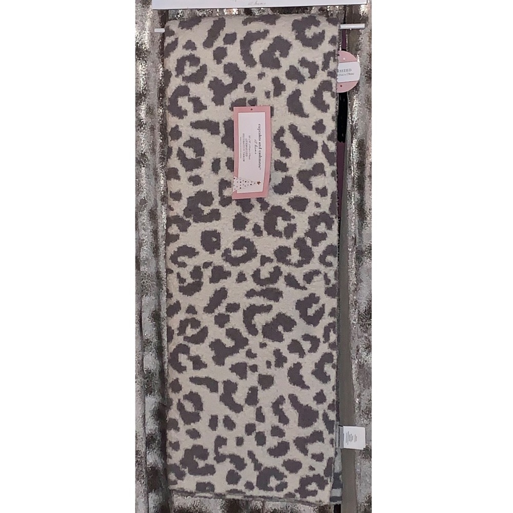 NEW Cupcakes & Cashmere OVERSIZED Gray Leopard Throw Blanket